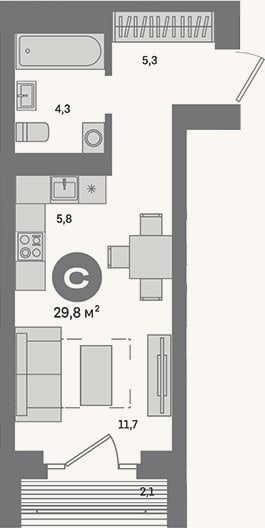 Планировка: Студия, 27,7 м²