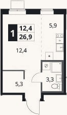 Планировка: Студия, 26,9 м²