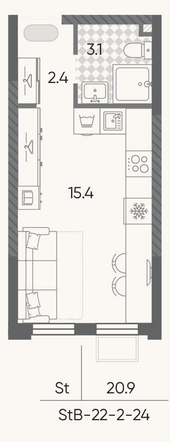 Планировка: Студия, 20,9 м²