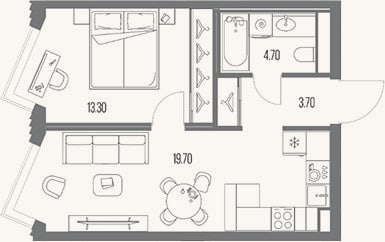 Планировка: 1-к, 41,4 м²