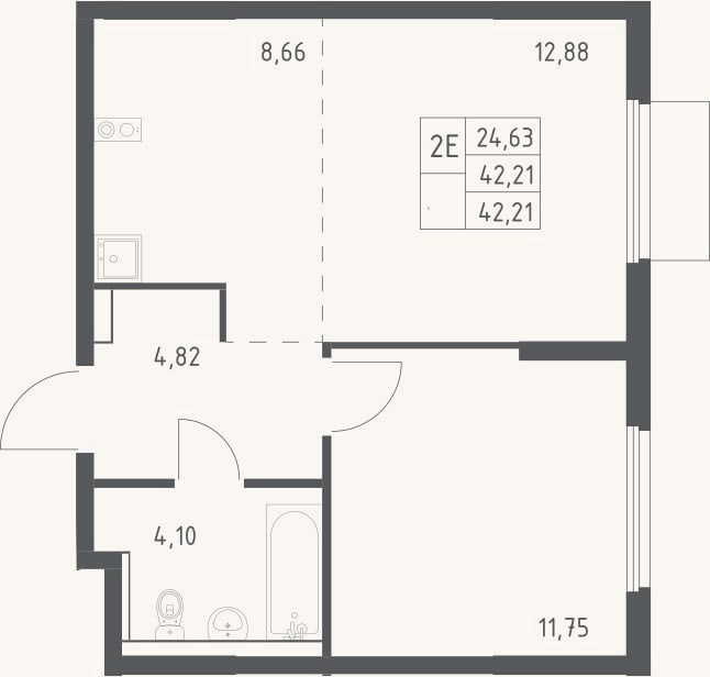 Планировка: 2-к, 42,2 м²