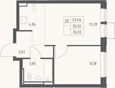 Планировка: 2-к, 36 м²