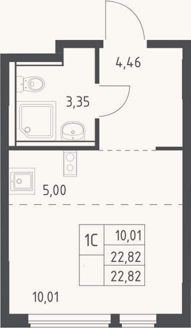 Планировка: Студия, 22,8 м²