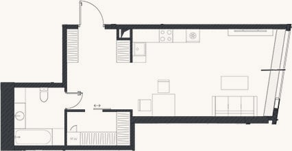 Планировка: Своб. план., 46,6 м²