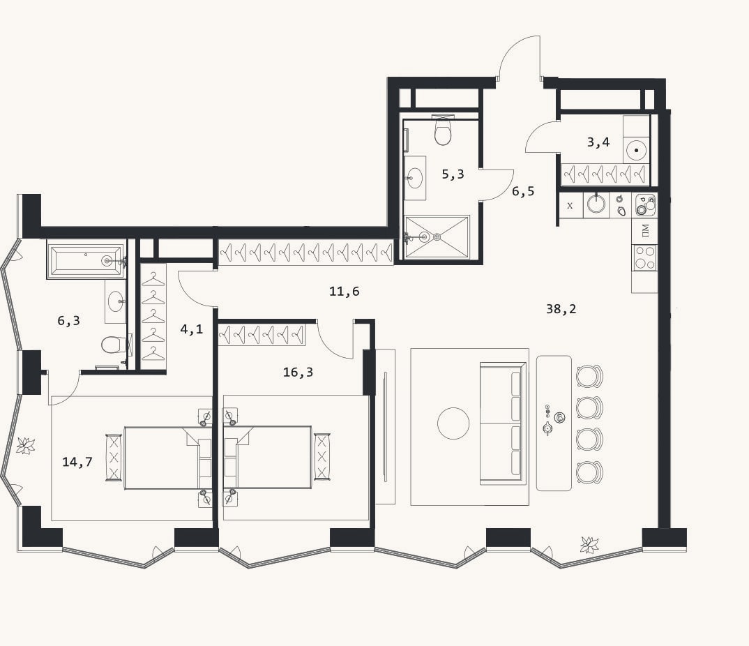 Планировка: 3-к, 106,4 м²