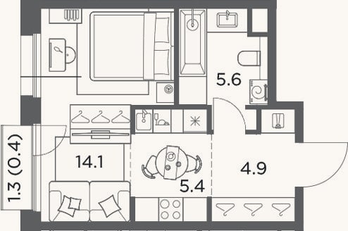 Планировка: Студия, 30 м²