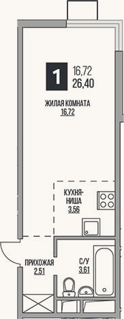 Планировка: Студия, 26,4 м²