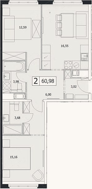 Планировка: 3-к, 61 м²