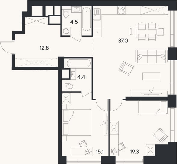 Планировка: 3-к, 93,1 м²