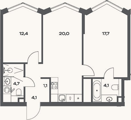Планировка: 3-к, 65,1 м²