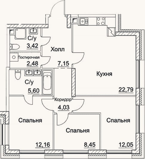 Планировка: 4+ к, 78,1 м²
