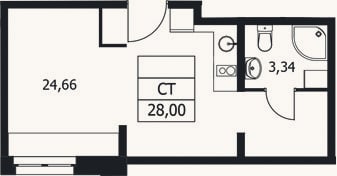 Планировка: Студия, 28 м²