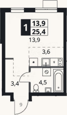Планировка: Студия, 25,4 м²