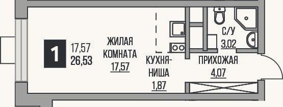 Планировка: Студия, 26,5 м²