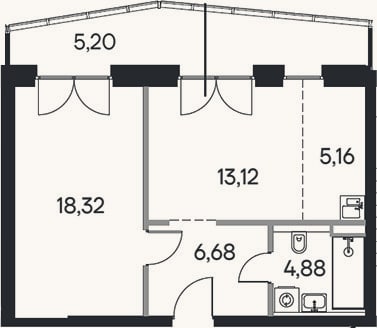 Планировка: 2-к, 48,2 м²
