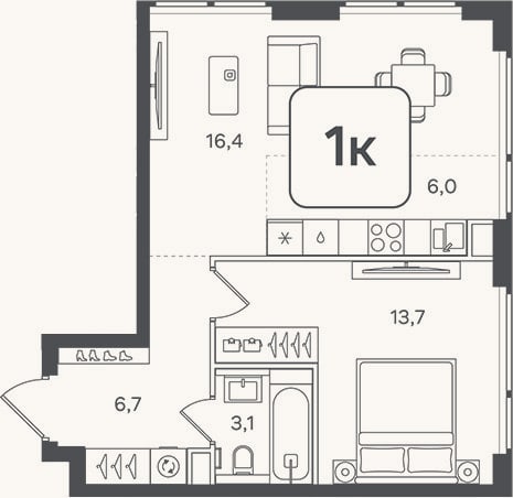 Планировка: 2-к, 45,9 м²