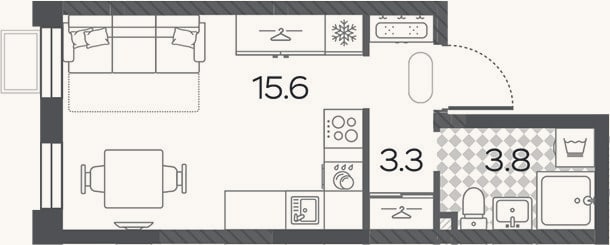Планировка: Студия, 22,7 м²