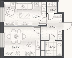 Планировка: 1-к, 41,1 м²