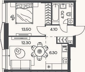 Планировка: 2-к, 40,9 м²