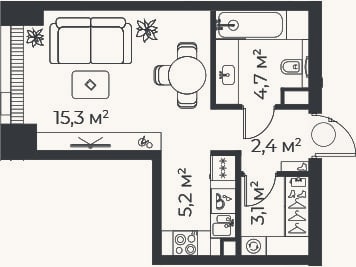 Планировка: Студия, 30,6 м²