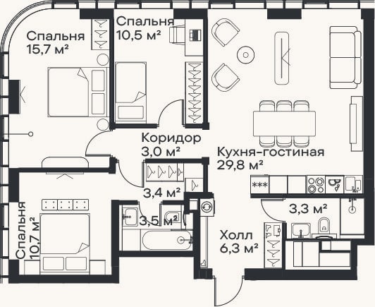 Планировка: 4+ к, 86,2 м²