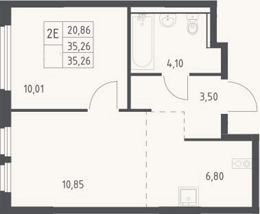 Планировка: 2-к, 35,3 м²