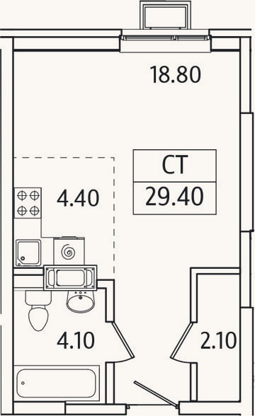 Планировка: Студия, 29,4 м²
