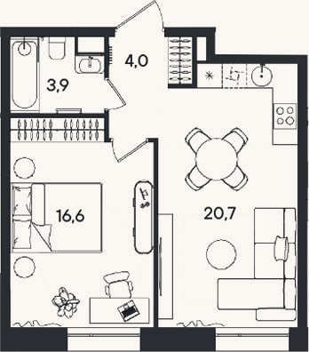 Планировка: 2-к, 45,2 м²