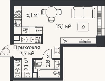 Планировка: Студия, 28,8 м²
