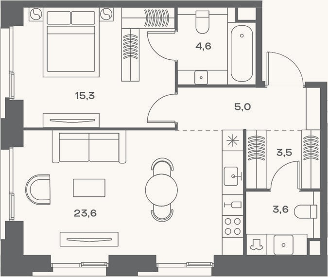 Планировка: 2-к, 55,6 м²