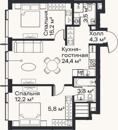 Планировка: 3-к, 69,2 м²