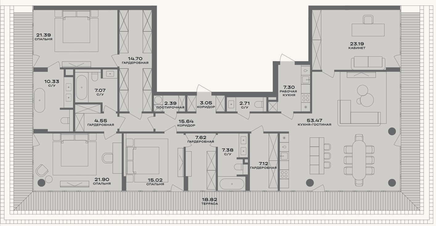 Планировка: 4+ к, 224,8 м²
