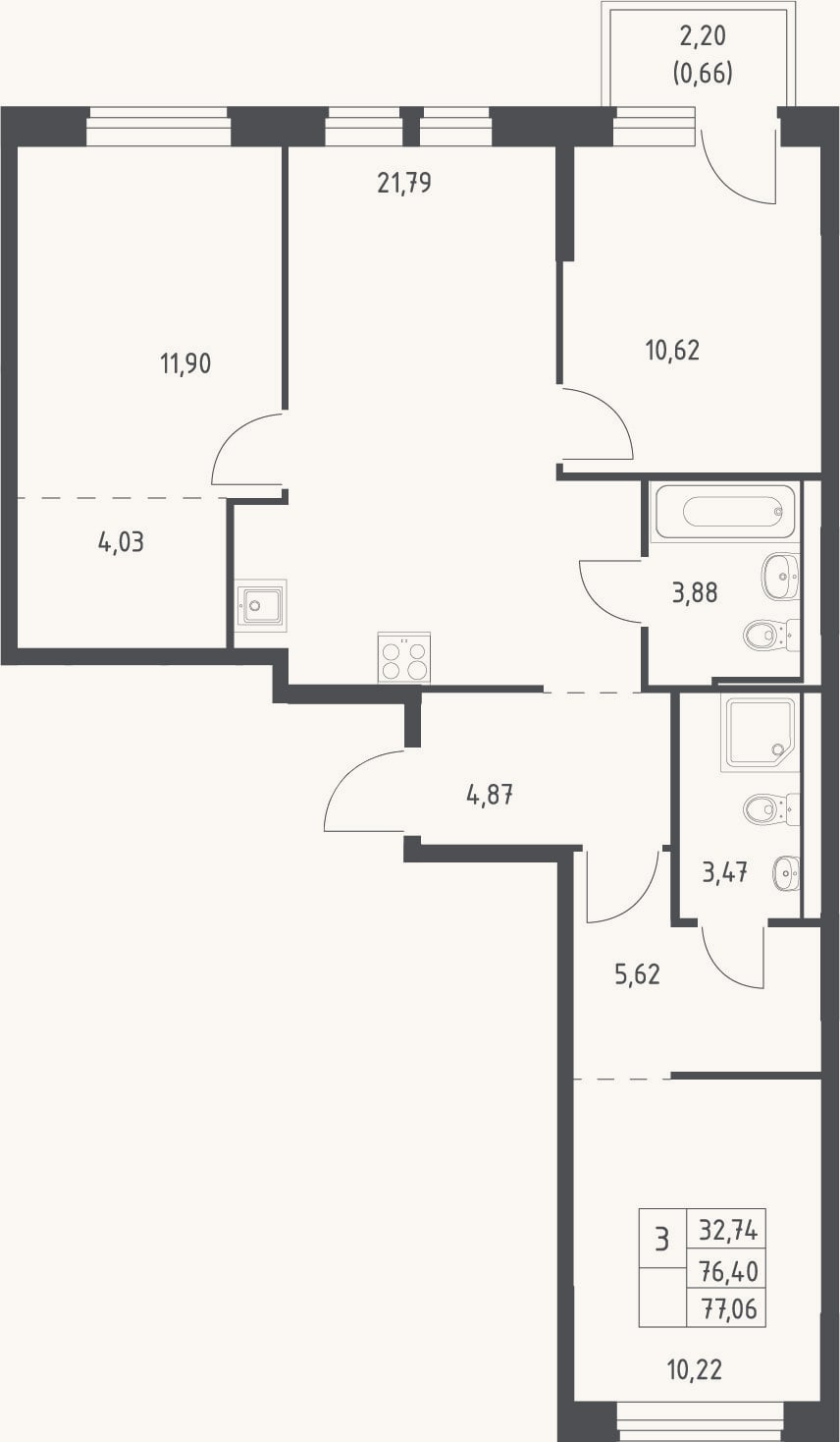 Планировка: 4+ к, 76,4 м²