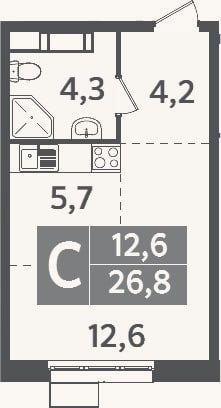 Планировка: Студия, 26,8 м²