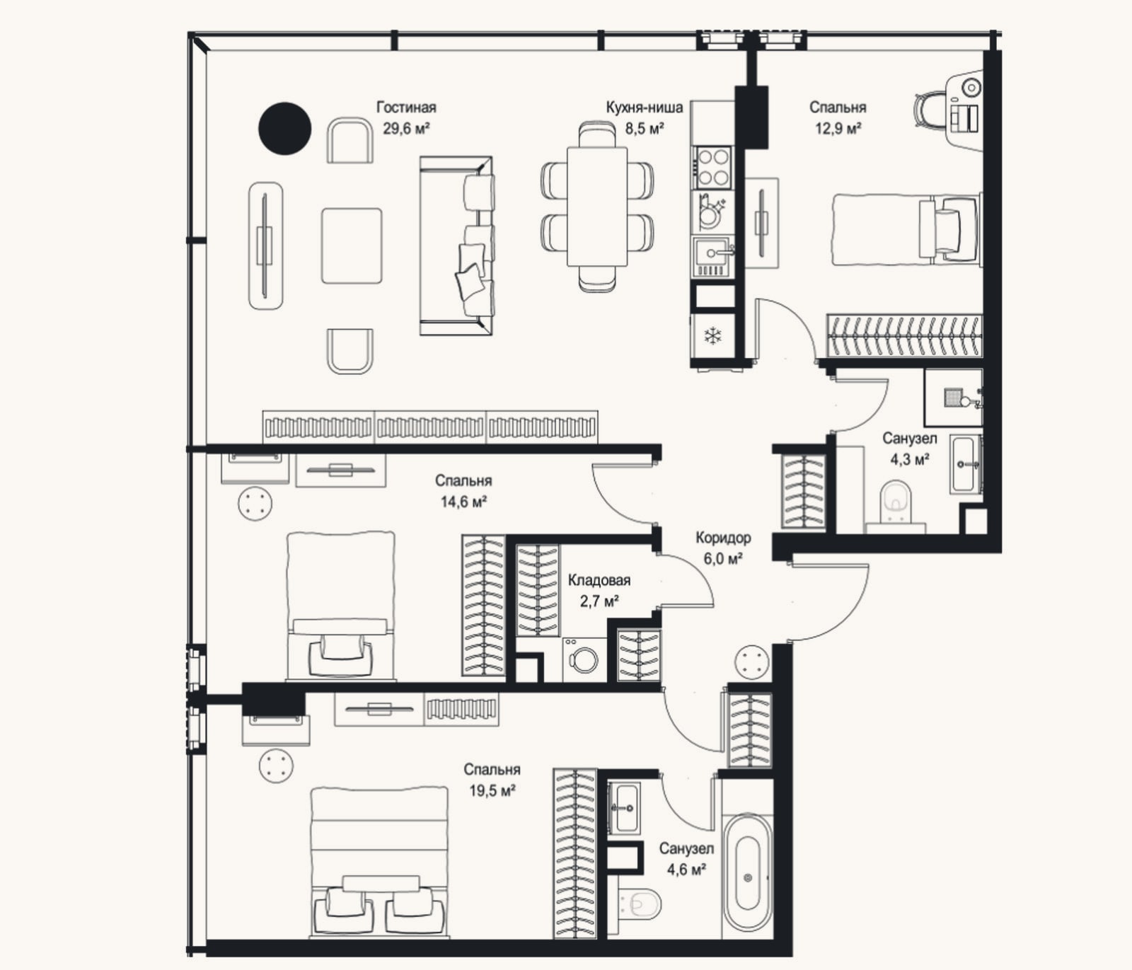 Планировка: 4+ к, 102,7 м²