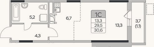 Планировка: Студия, 29,5 м²