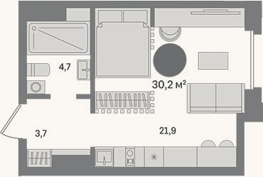 Планировка: Студия, 33,9 м²