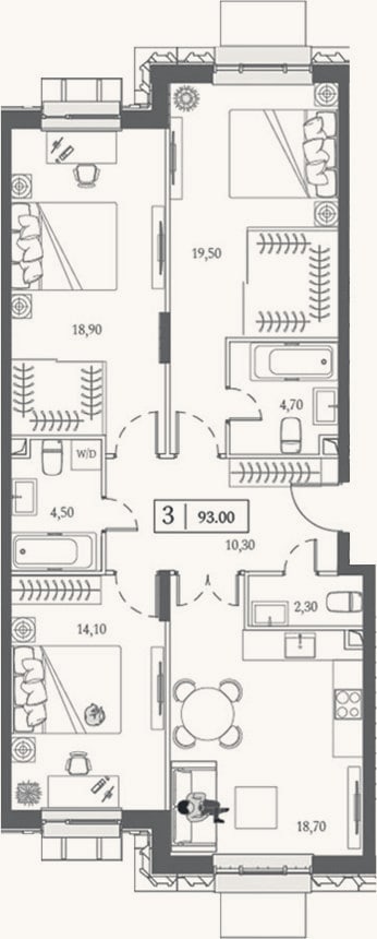 Планировка: 4+ к, 93 м²