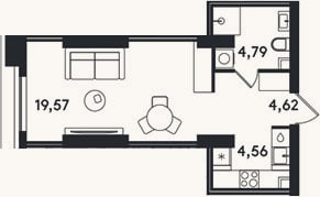 Планировка: Студия, 33,5 м²