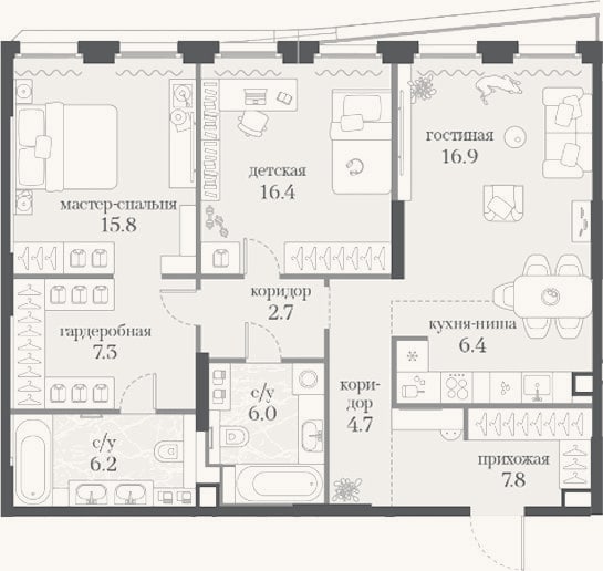 Планировка: 2-к, 90,2 м²