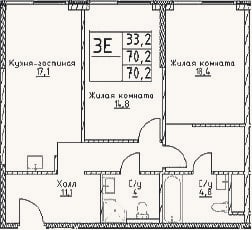 Планировка: 3-к, 70,2 м²