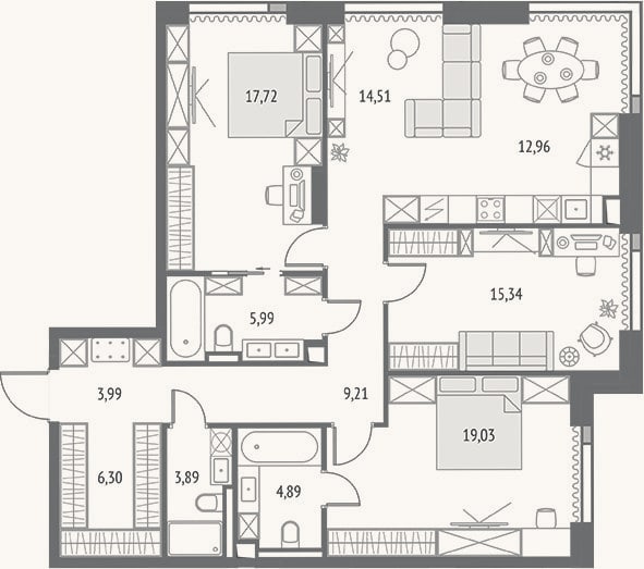 Планировка: 4+ к, 113,8 м²
