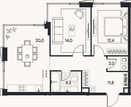 Планировка: 2-к, 64,5 м²
