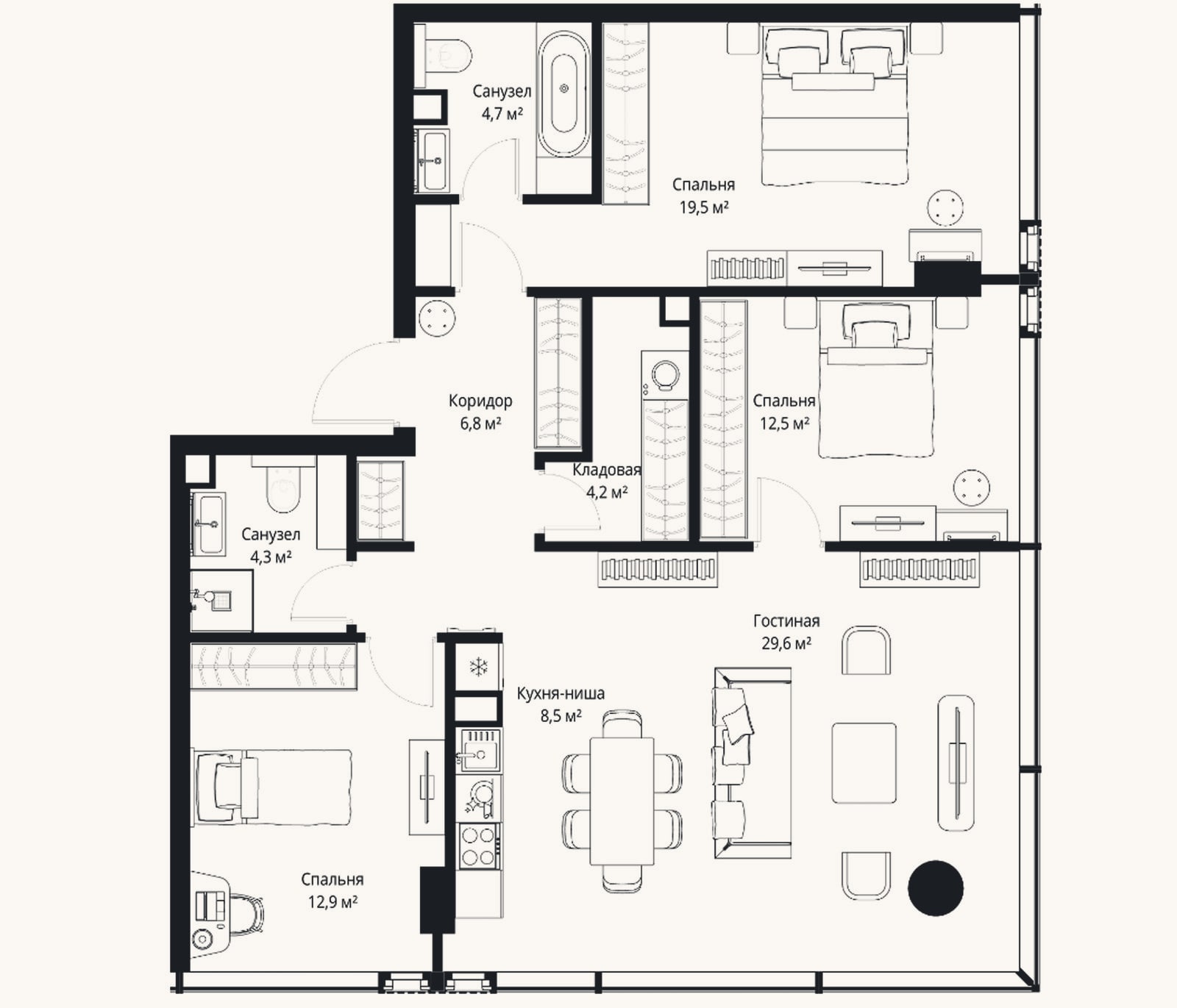 Планировка: 4+ к, 103 м²