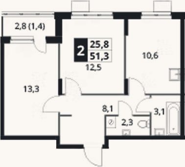 Планировка: 2-к, 49,9 м²