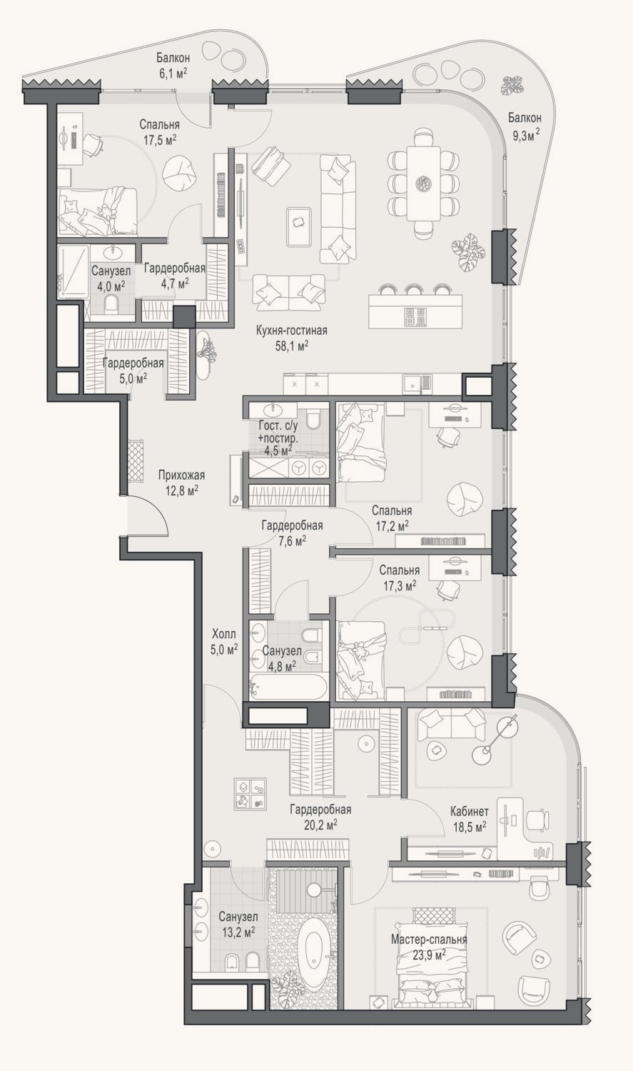 Планировка: 4+ к, 231,4 м²