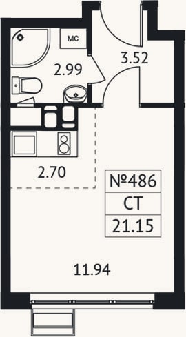 Планировка: Студия, 21,2 м²