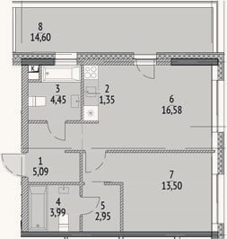 Планировка: 2-к, 47,9 м²