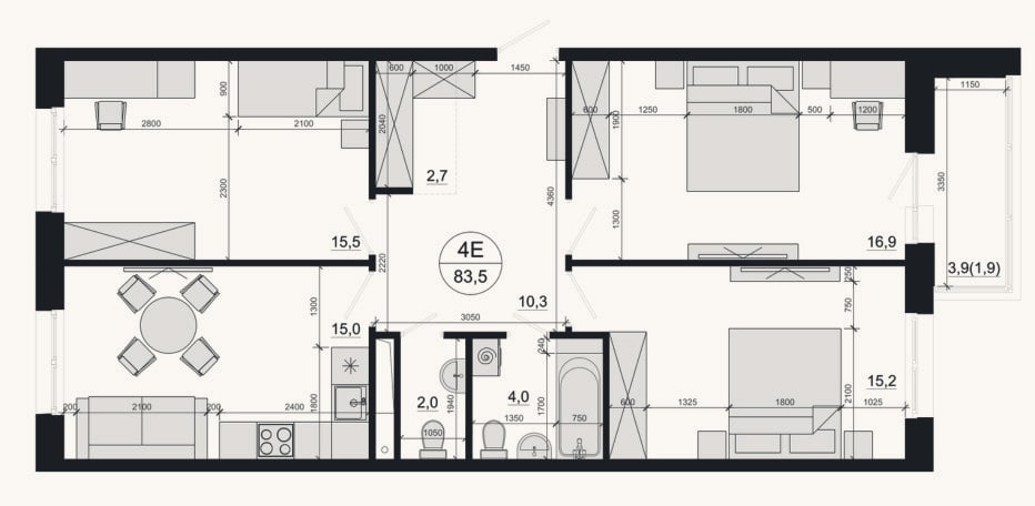 Планировка: 4+ к, 81,6 м²