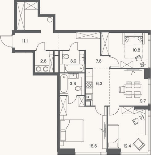 Планировка: 4+ к, 85,2 м²